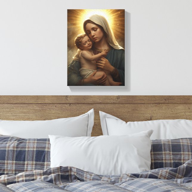 Virgin Mary and Child Jesus Stretched Canvas Print Leinwanddruck (Insitu (Schlafzimmer))