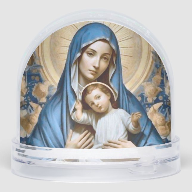 Virgin Mary and Christ Child in Soft Blues Golds Schneekugeln (Rückseite)