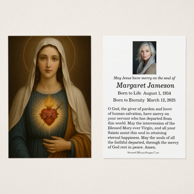 Virgin Mary Catholic Funeral Memorial Holy Card - (Vorne & Hinten)