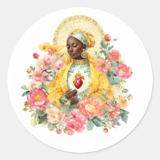 Virgin Mary Floral Religious Our Lady of Grace Art Runder Aufkleber