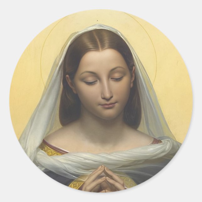 Virgin Mary In Prayer Round Sticker (Vorderseite)