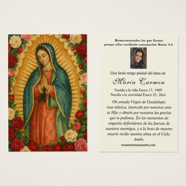 Virgin Mexico Guadalupe Spanish Funeral Prayer (Vorne & Hinten)