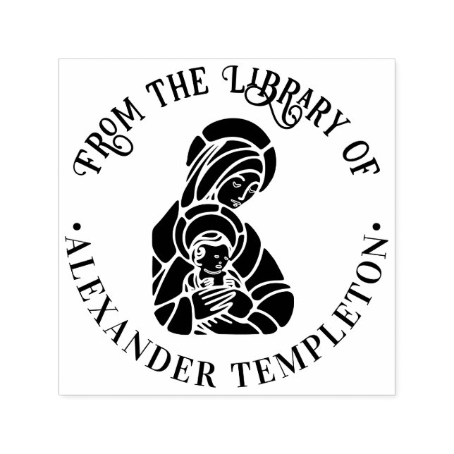 Virgin Mother Mary Baby Jesus Library Book Name Permastempel (Design)