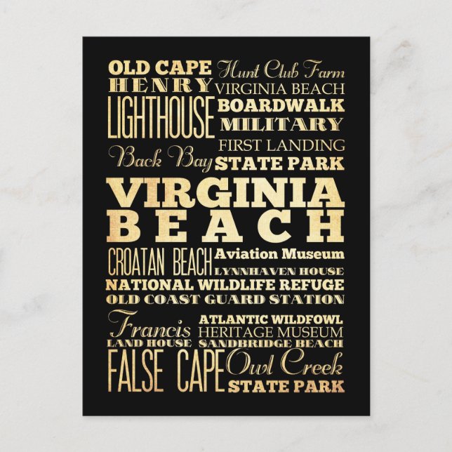 Virgina Beach City of Virgina Staat Typografie Postkarte (Vorderseite)
