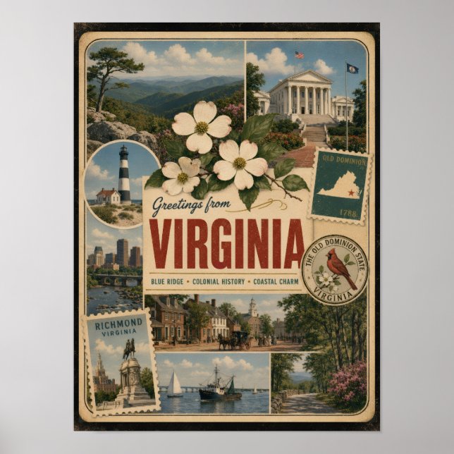 Virginia Authentischer Vintage-Stil Poster (Vorne)
