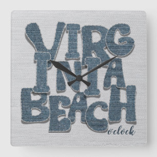Virginia Beach Denim-Buchstabe Quadratische Wanduhr