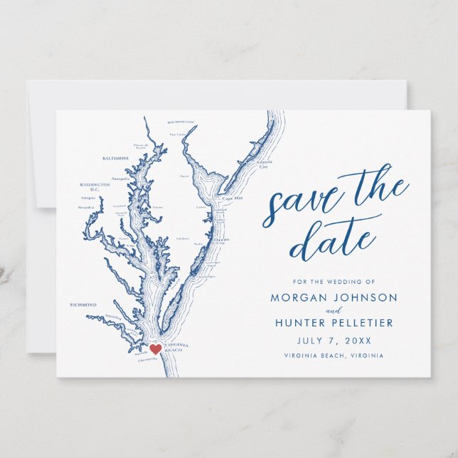 Virginia Beach Karte Moderne Hochzeit (Vorderseite)