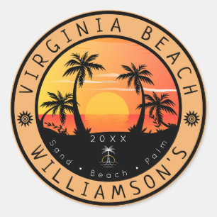 Virginia Beach USA Retro Sunset Souvenirs 80er Runder Aufkleber