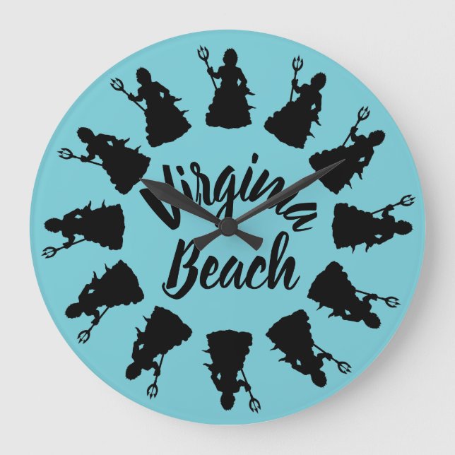 Virginia Beach, VA Neptune Statue Ocean Nautical Große Wanduhr (Vorderseite)