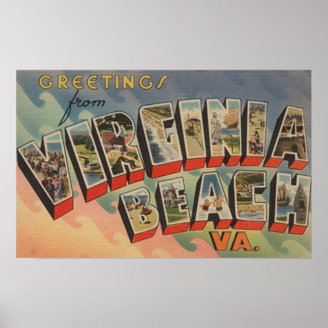 Virginia Beach, Virginia - Große Briefmarkenszenen Poster (Vorne)