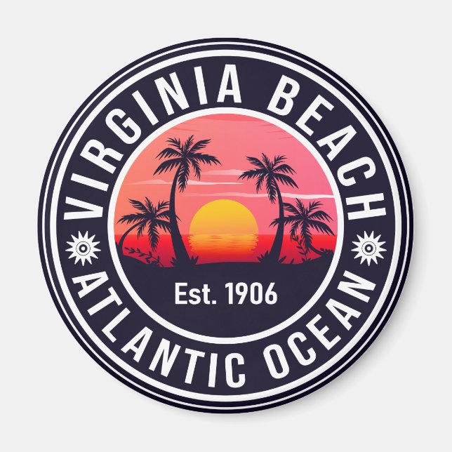 Virginia Beach Virginia Retro Sunset Souvenirs Magnet (Vorne)