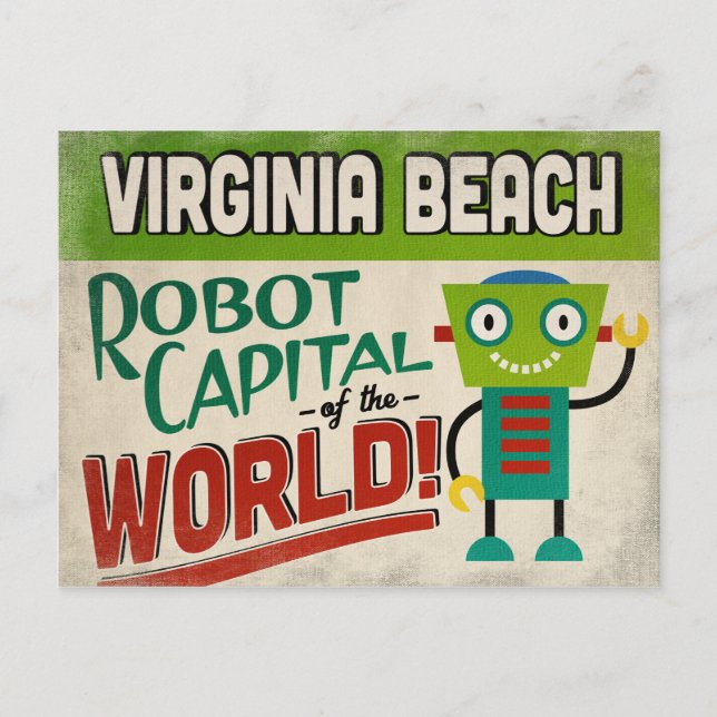 Virginia Beach Virginia Robot - Funny Vintag Postkarte (Vorderseite)