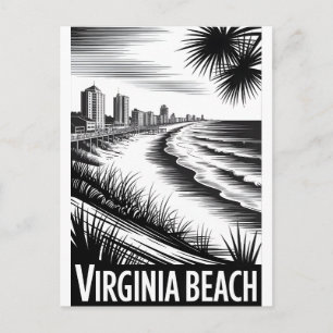 Virginia Beach Virginia Schwarz Weiß Holzschnitt S Feiertagspostkarte