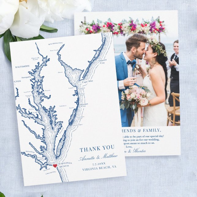 Virginia Beach Wedding Flat Dankeskarte (Virginia Beach Wedding thank you cards with your photo on the back)