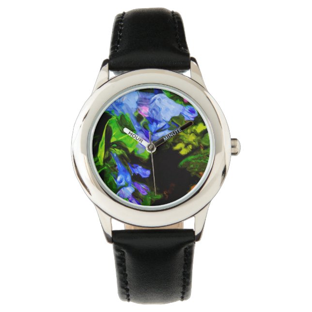 Virginia Bluebell Wildblume Impressionist Armbanduhr (Vorderseite)