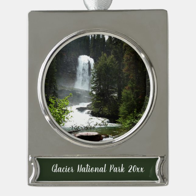 Virginia Falls at Glacier National Park Banner-Ornament Silber (Vorderseite)
