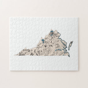 Virginia-förmige virginische Vintage-Bildkarte Puzzle