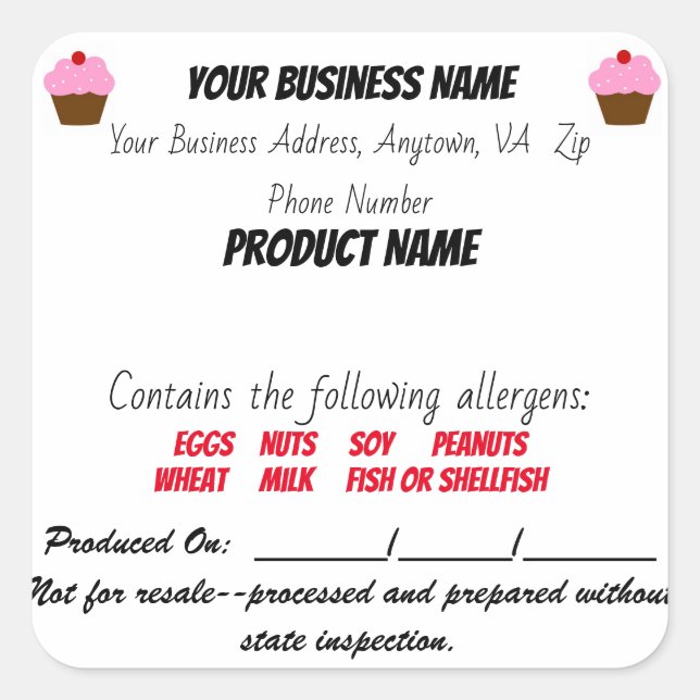 Virginia Hütte Food Label Aufkleber Zuhause Baker (Vorderseite)