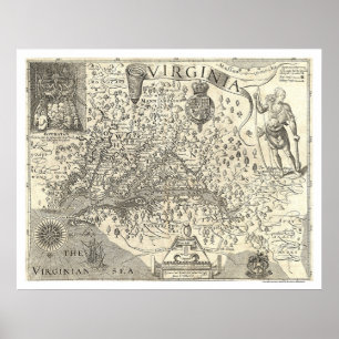 Virginia John Smith Karte 1624 Poster