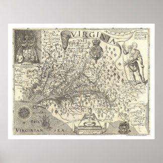 Virginia John Smith Karte 1624 Poster
