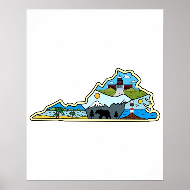 Virginia Karte Chesapeake Charlottesville Lynchbur Poster (Vorne)