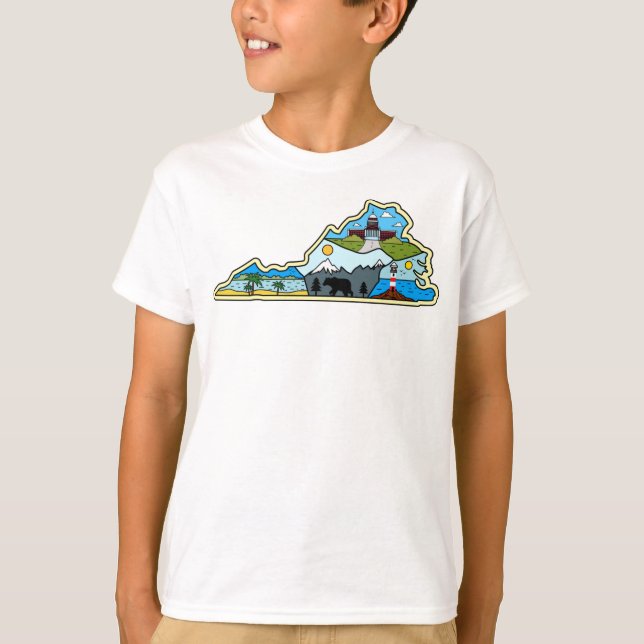 Virginia Karte Chesapeake Charlottesville Lynchbur T-Shirt (Vorderseite)