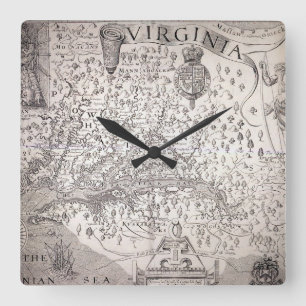 Virginia Map, 1612 Quadratische Wanduhr