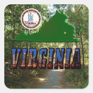 Virginia Map, Staat Siegel, Bildtext Quadratischer Aufkleber
