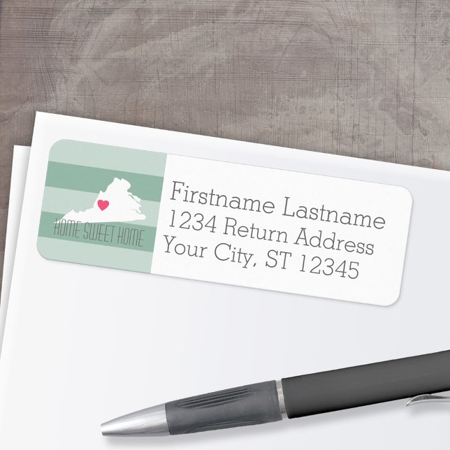 Virginia Map Zuhause Staat Liebe mit benutzerdefin (Personalized Mailing Label with Return Address and State Map - Low Minimum)