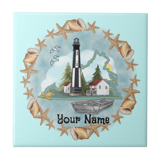 Virginia Muscheln Lighthouse Tile Fliese (Vorderseite)