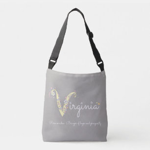 Virginia Name bedeutet V-Monogramm-Tasche Tragetaschen Mit Langen Trägern