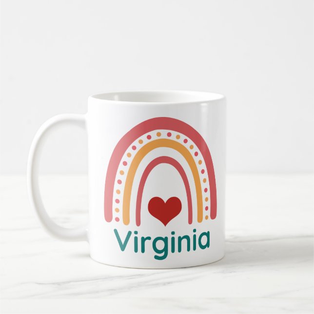 Virginia Name Vintag Boho Rainbow Kaffeetasse (Links)