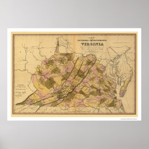 Virginia Railroad & Town Karte 1848 Poster