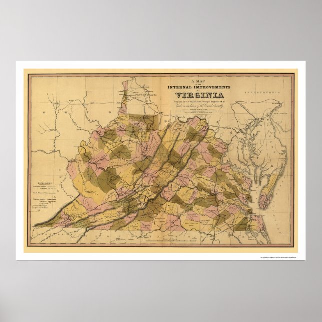 Virginia Railroad & Town Karte 1848 Poster (Vorne)