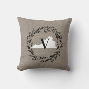 Virginia Rustic Wreath Monogram Throw Pillow Kissen