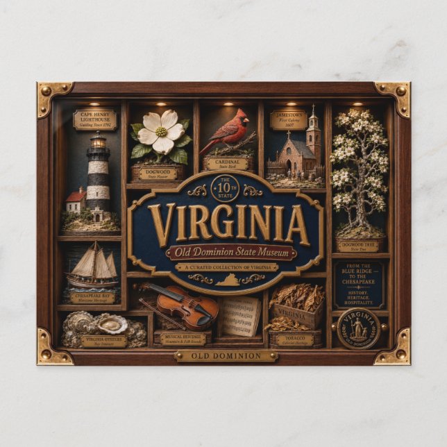 Virginia Shadow Box 3D Figurine Staat Postkarte (Vorderseite)