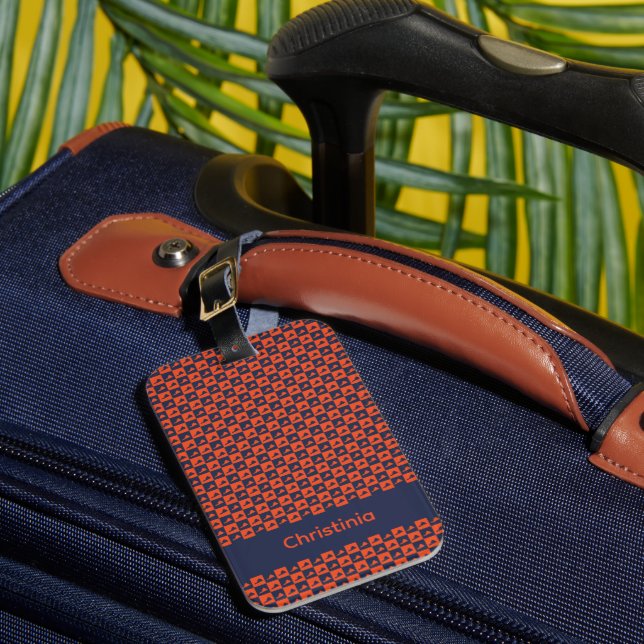 Virginia Silhouette Orange Blau Personalisieren Gepäckanhänger (Vorderseite Insitu 1)