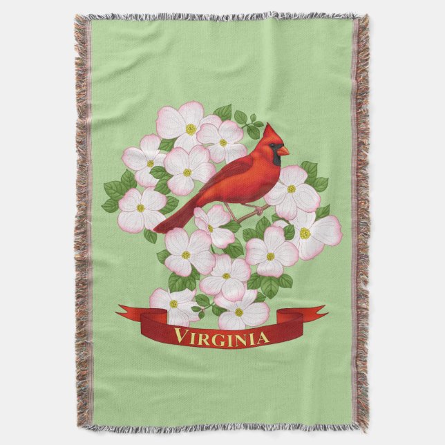 Virginia Staat Kardinal Bird und Dogwood Blume Decke (Vorderseite Vertikal)