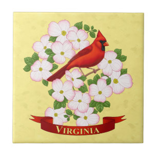 Virginia Staat Kardinal Bird und Dogwood Blume Fliese
