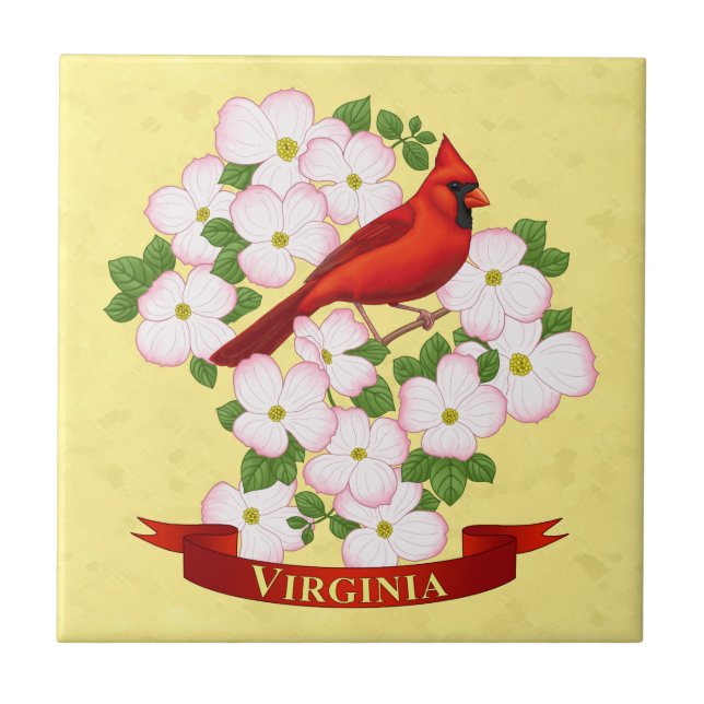 Virginia Staat Kardinal Bird und Dogwood Blume Fliese (Vorderseite)