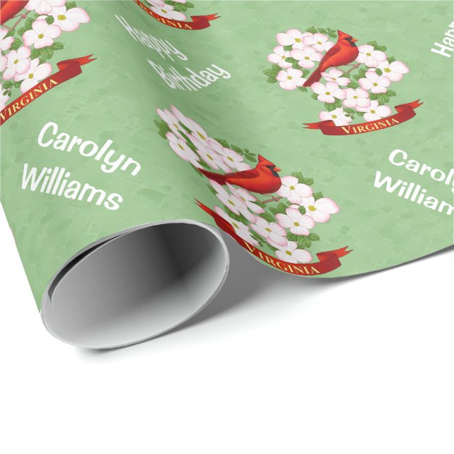 Virginia Staat Kardinal Bird und Dogwood Blume Geschenkpapier (Rolleneckpunkt)