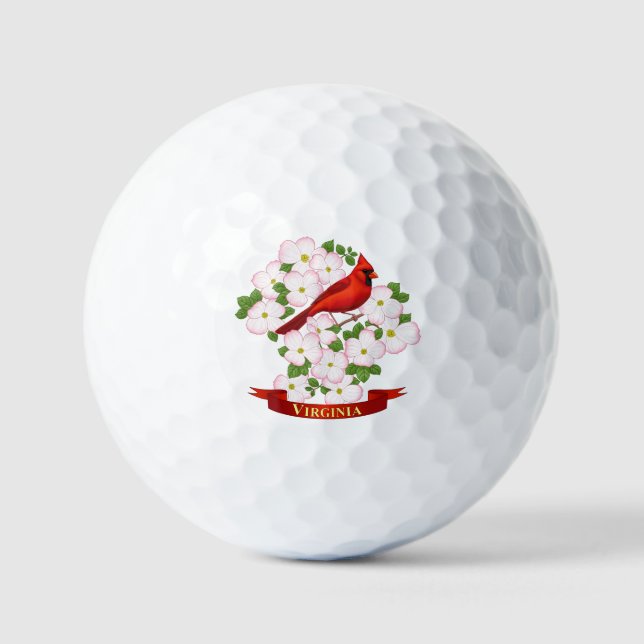 Virginia Staat Kardinal Bird und Dogwood Blume Go Golfball (Vorderseite)