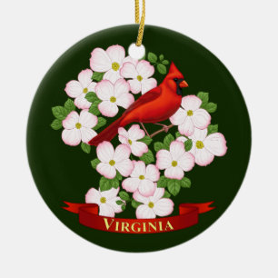 Virginia Staat Kardinal Bird und Dogwood Blume Keramik Ornament