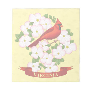 Virginia Staat Kardinal Bird und Dogwood Blume Notizblock
