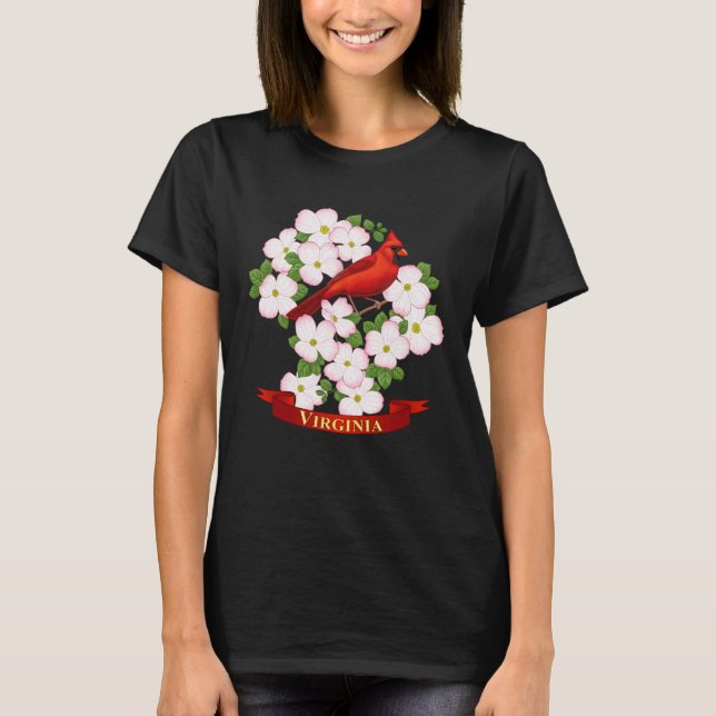 Virginia Staat Kardinal Bird und Dogwood Blume T-Shirt (Vorderseite)