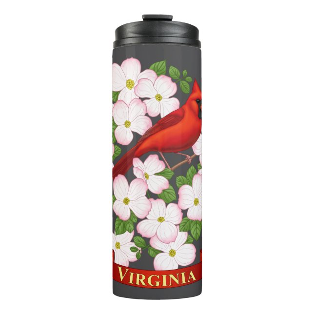 Virginia Staat Kardinal Bird und Dogwood Blume Thermosbecher (Vorderseite)