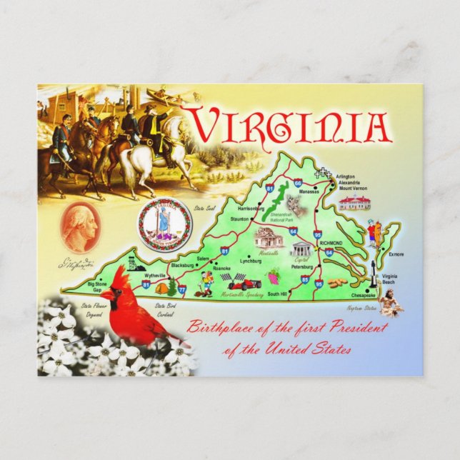 Virginia Staat Map Postkarte (Vorderseite)