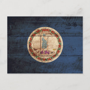 Virginia State Flag on Old Wood Grain Postkarte