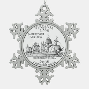Virginia State Quarter Schneeflocken Zinn-Ornament