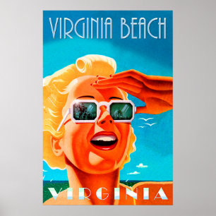 Virginia-Strand, blonde Sonnenbrille Frau, Vintage Poster